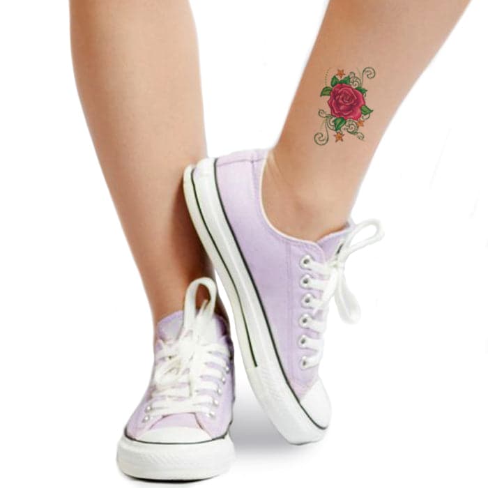 Flirty Rose with Stars Temporary Tattoo 3.5 in x 2.5 in