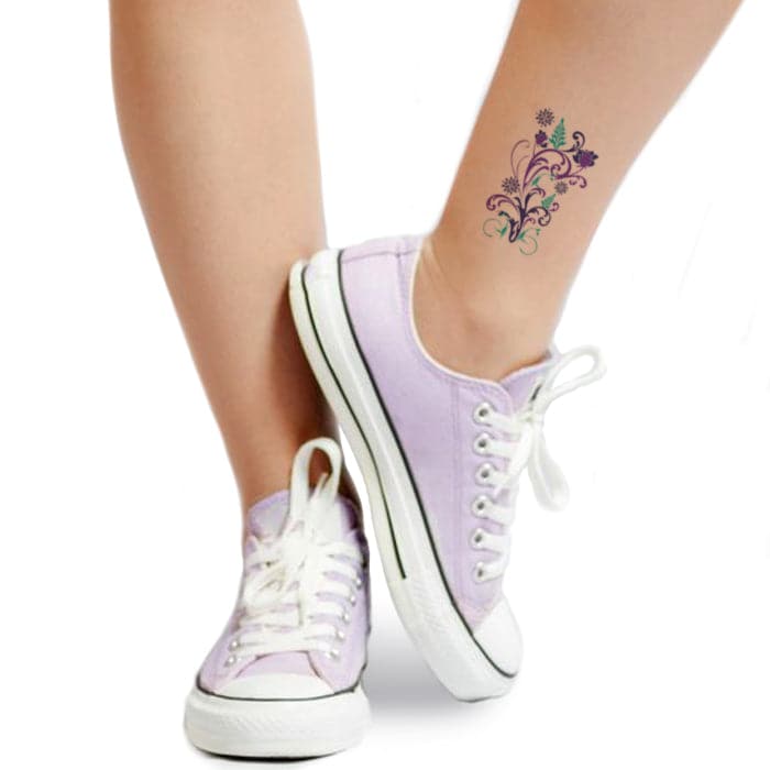 Flirty Flower Foliage Temporary Tattoo 3.5 in x 2.5 in