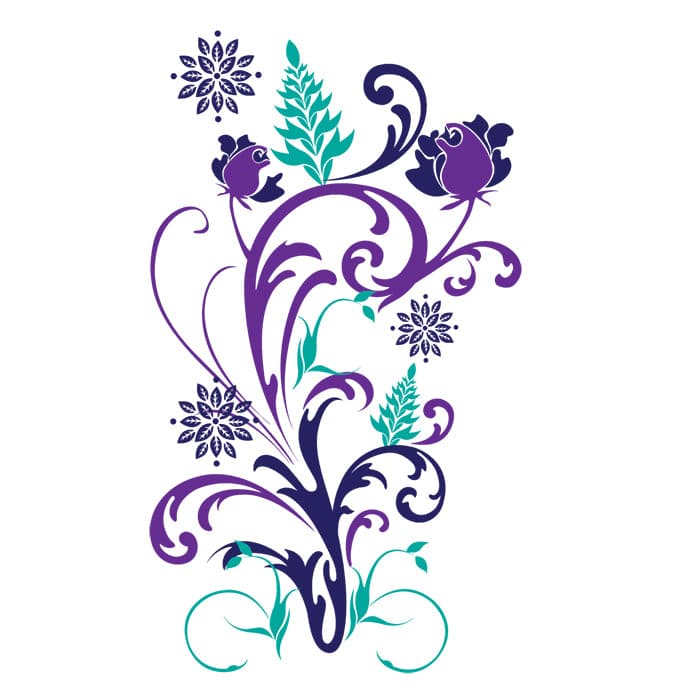 Flirty Flower Foliage Temporary Tattoo 3.5 in x 2.5 in