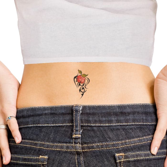 Red Tribal Roses Temporary Tattoos 3.5 in x 2.5 in