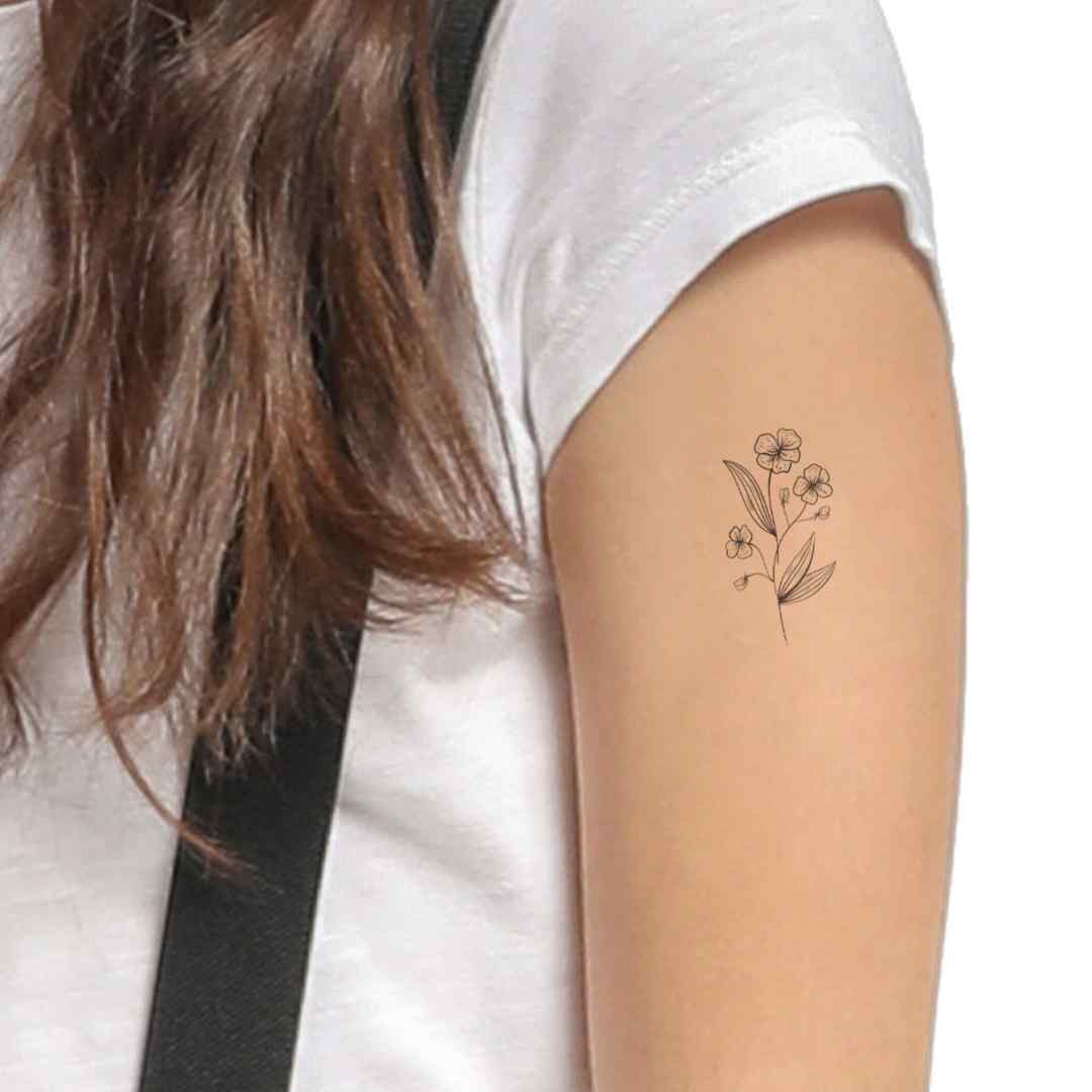 Garden Flower Fine Line Pair Temporary Tattoo - Set of 2 1.5 in x 4.5 in