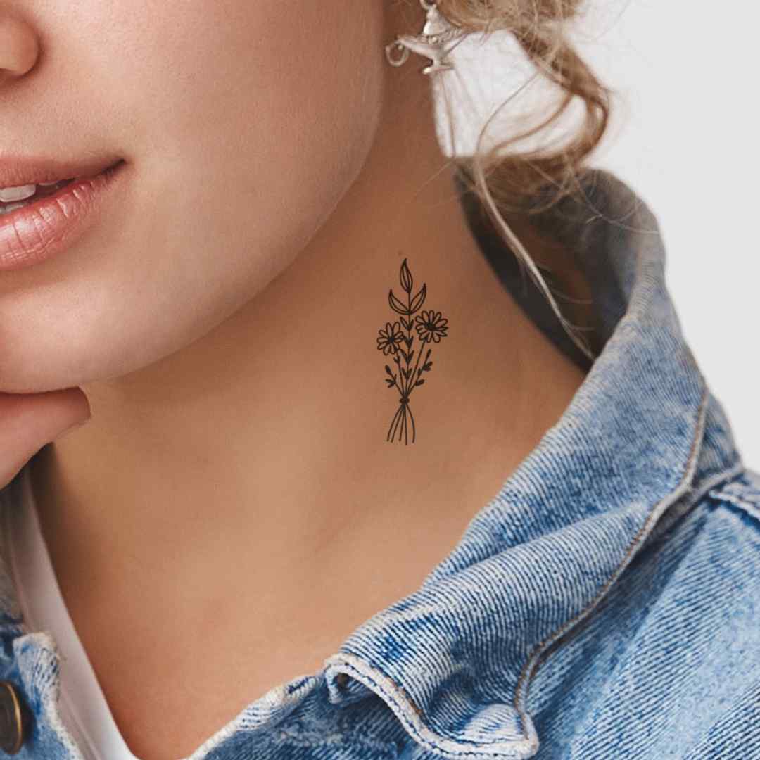 Eucalyptus Breeze Fine Line Flower Temporary Tattoo - Set of 2 1.5 in x 4.5 in