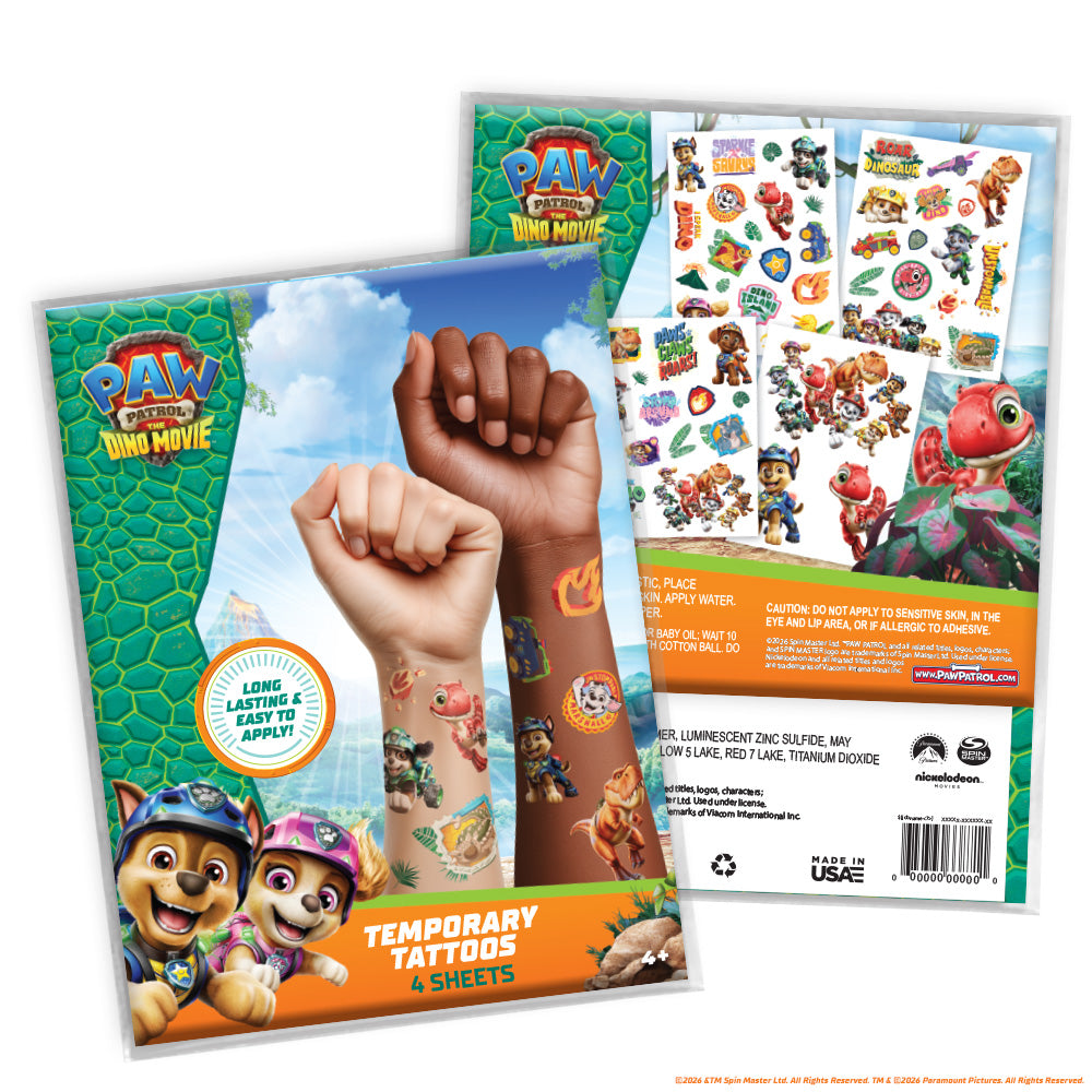 Paw Patrol Dino Movie Party Pack Temporary Tattoos - 4 Sheets