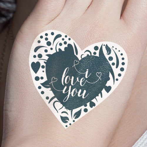 i love you temporary tattoo flood white