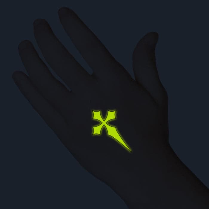 Glow in the Dark Black Cross Temporary Tattoo 2 in x 1.5 in