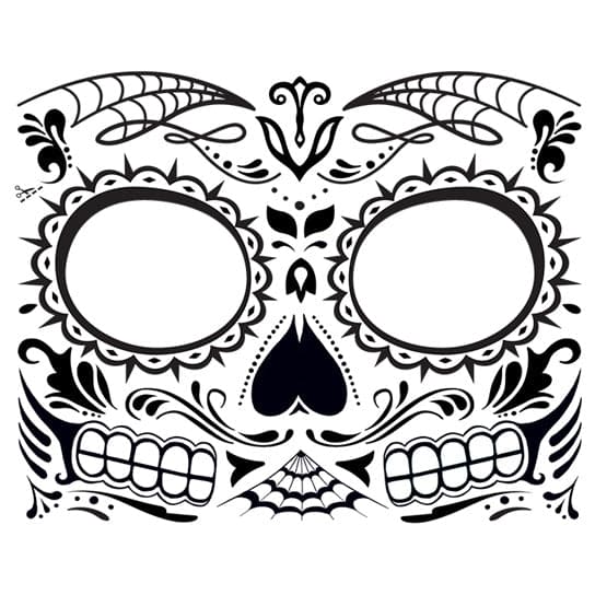 Glow in the Dark Day of the Dead Face Temporary Tattoo 6 in x 5 in