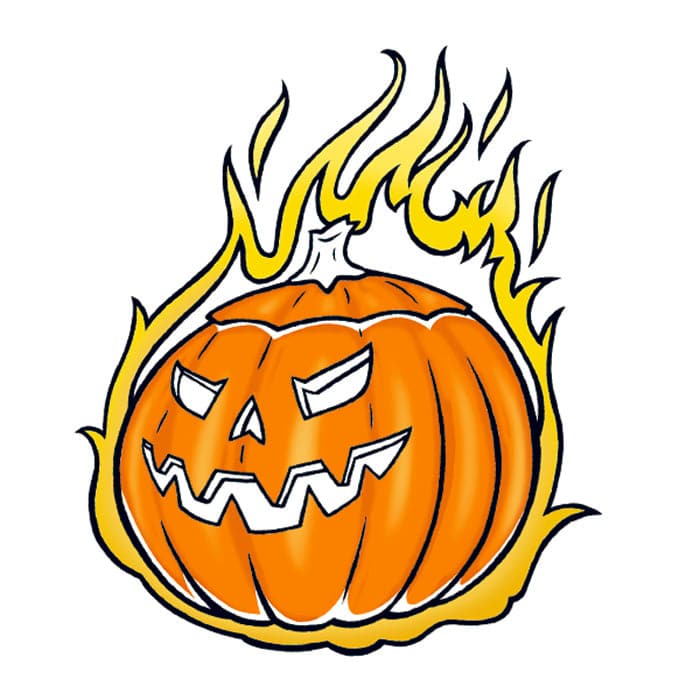 Glow in the Dark Flaming Pumpkin Temporary Tattoo 2 in x 2 in