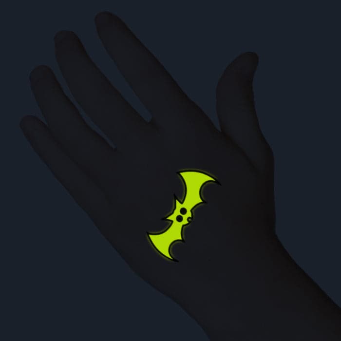 Glow in the Dark Black Bat Temporary Tattoo 1.5 in x 2 in