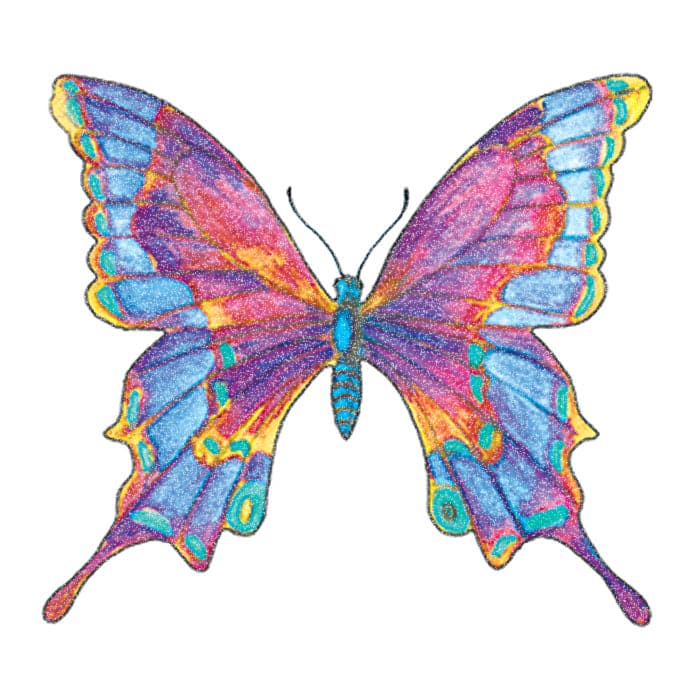 Glitter Multicolored Butterfly Temporary Tattoo 2 in x 2 in