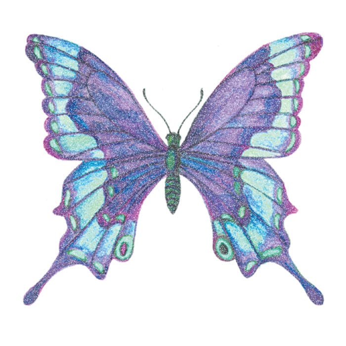 Glitter Shades of Blue Butterfly Temporary Tattoo 2 in x 2 in