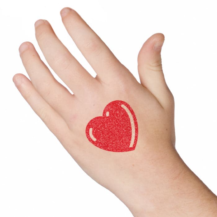 Glitter Basic Red Heart Temporary Tattoo 2 in x 2 in