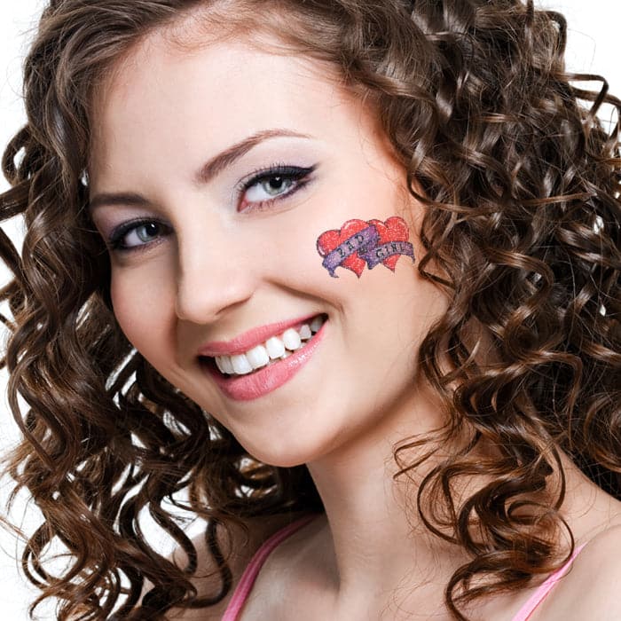 Glitter Bad Girl Hearts Temporary Tattoo 2 in x 2 in