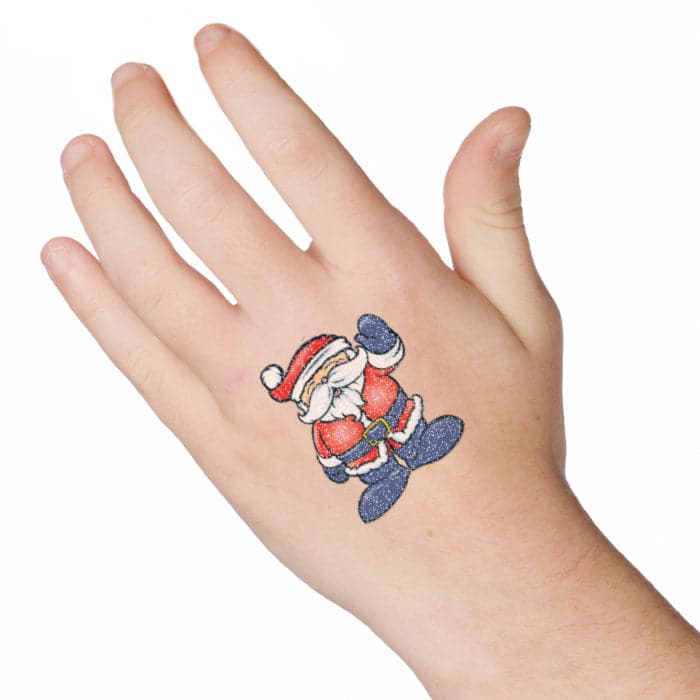 Glitter Waving Santa Temporary Tattoo 2 in x 2 in