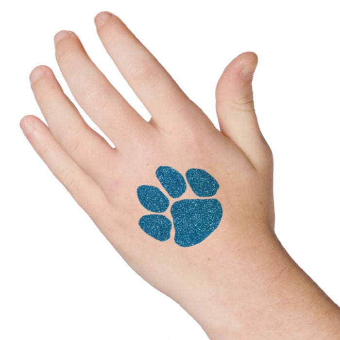 Glitter Blue Paw Print Temporary Tattoo 2 in x 2 in