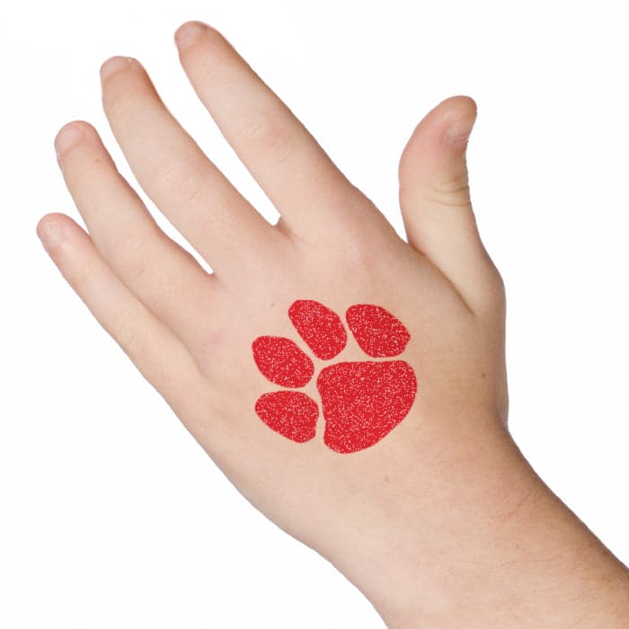 Glitter Red Paw Print Temporary Tattoo 2 in x 2 in