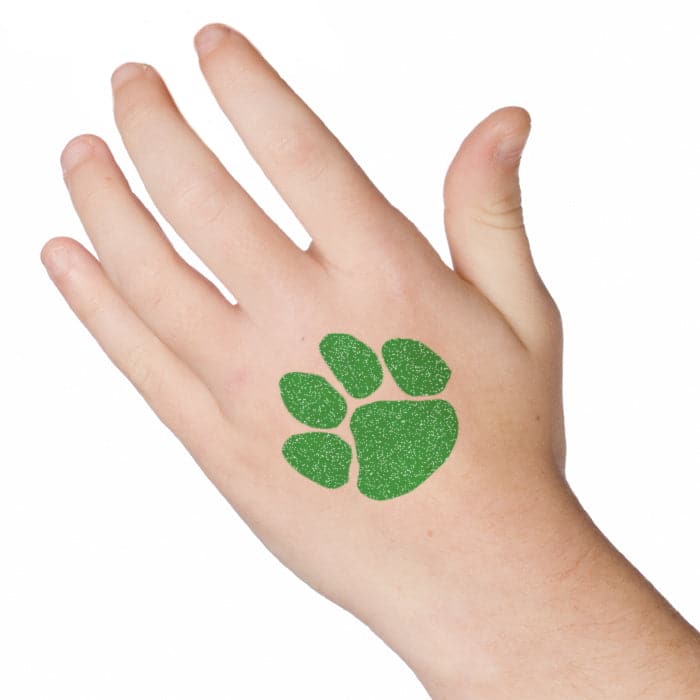 Glitter Green Paw Print Temporary Tattoo 2 in x 2 in