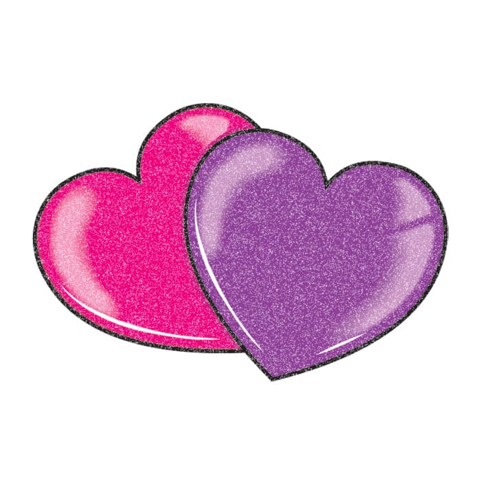 Glitter Red and Purple Hearts Temporary Tattoo 2 in x 1.5 in