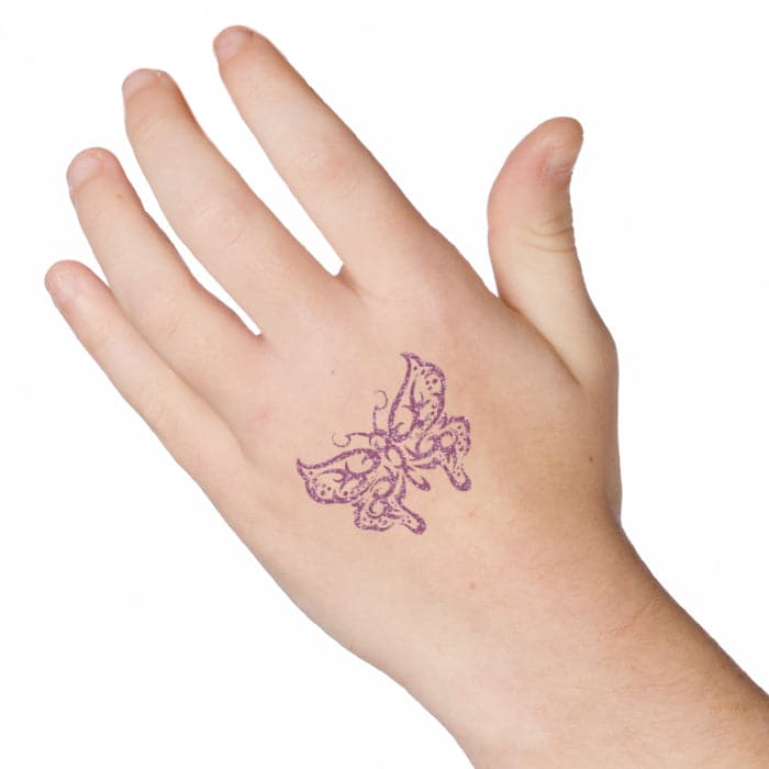 Glitter Purple Tribal Butterfly Temporary Tattoo 2 in x 2 in