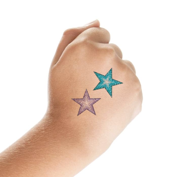 Glitter Purple and Blue Stars Temporary Tattoo 2 in x 1.5 in