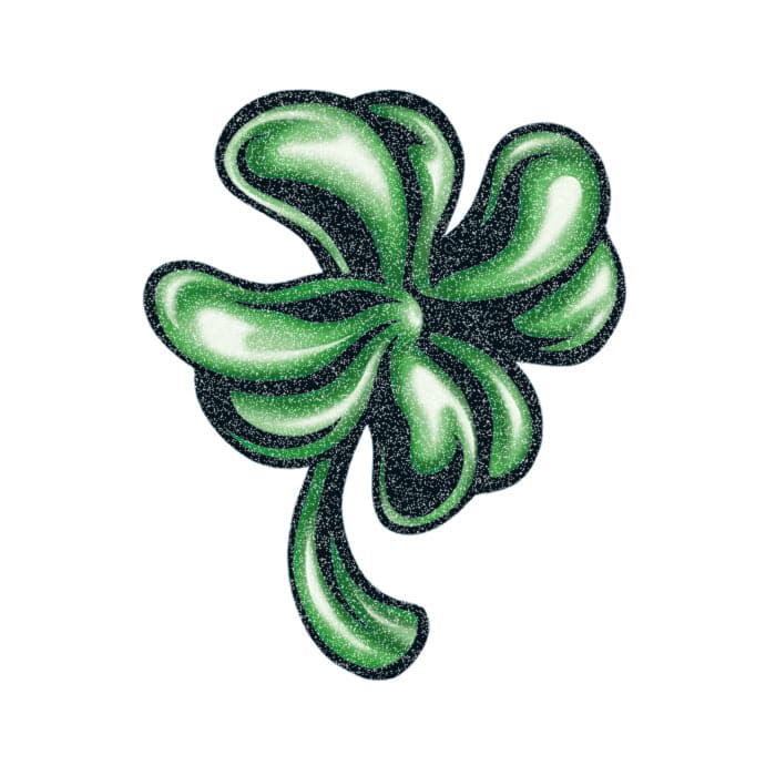 Glitter Detailed Four Leaf Clover Temporary Tattoo 2 in x 2 in