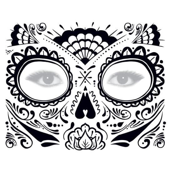 Glitter Day of the Dead Face Temporary Tattoo 6 in x 5 in