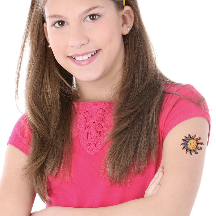 Glitter Sun and Stars Temporary Tattoo 3.5 in x 2.5 in