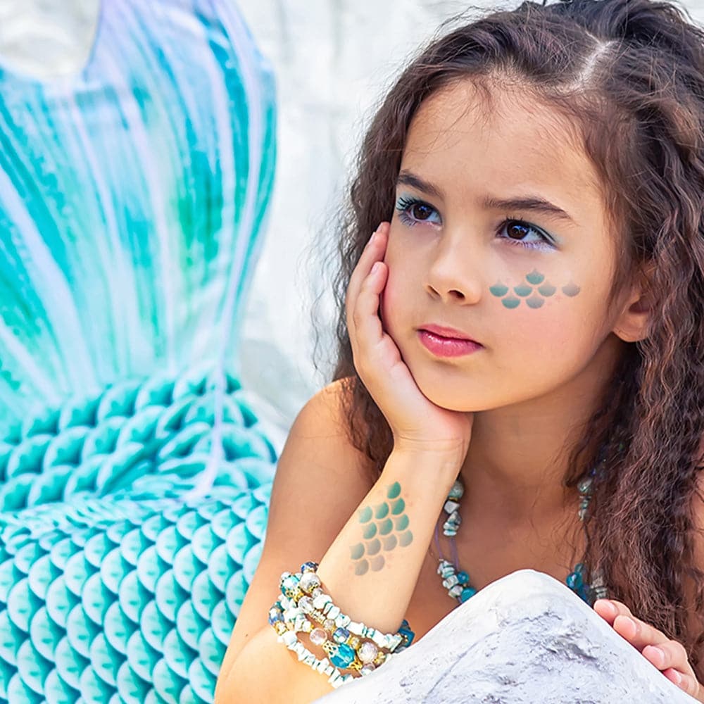 Metallic Mermaid Costume Temporary Tattoos 6 in x 5.75 in