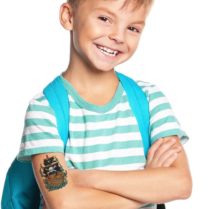 Pirate Ship Temporary Tattoo 3.5 in x 2.5 in
