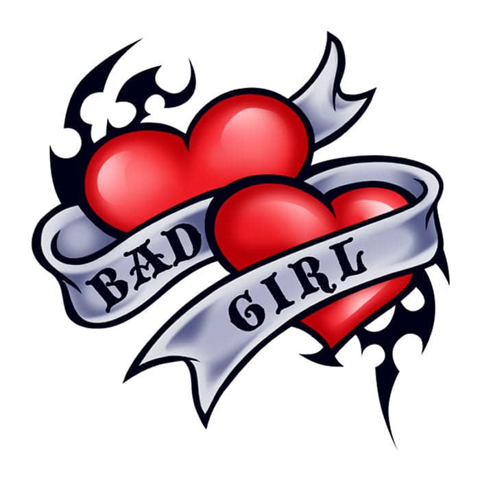 Bad Girl with Hearts Temporary Tattoo 2 in x 2 in