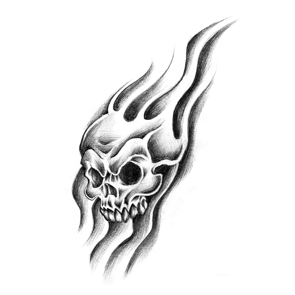 Flame Skull Temporary Tattoo