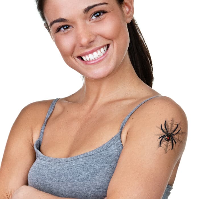 Black Widow with Web Temporary Tattoo 3.5 in x 2.5 in