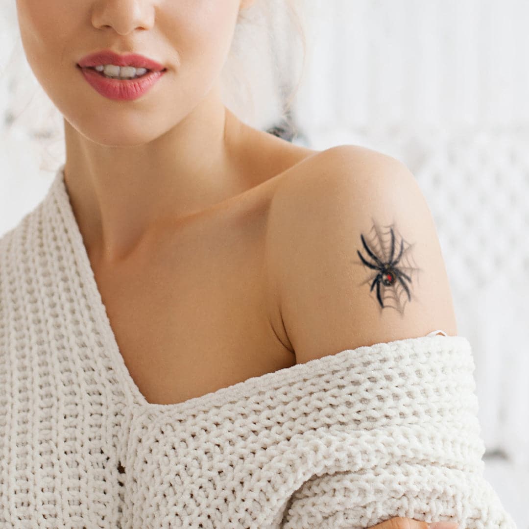 Black Widow with Web Temporary Tattoo 3.5 in x 2.5 in