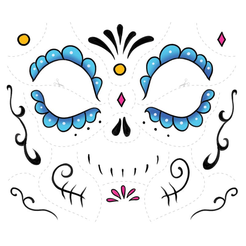 Blue Kids Sugar Skull Costume Tattoo 6 in x 5.25 in