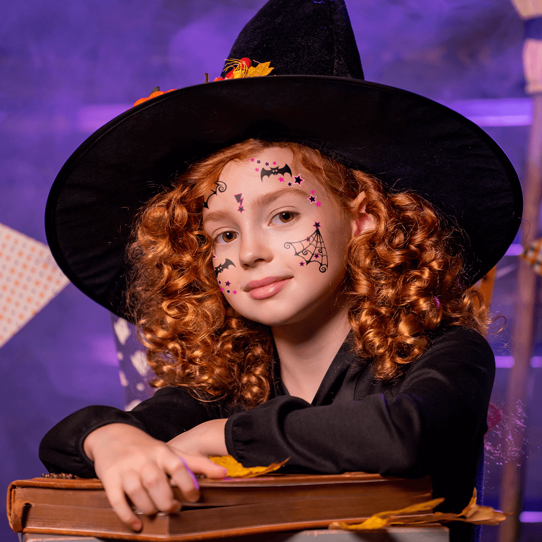 Cute Witch Kids Costume Tattoo 5.25 in x 6 in