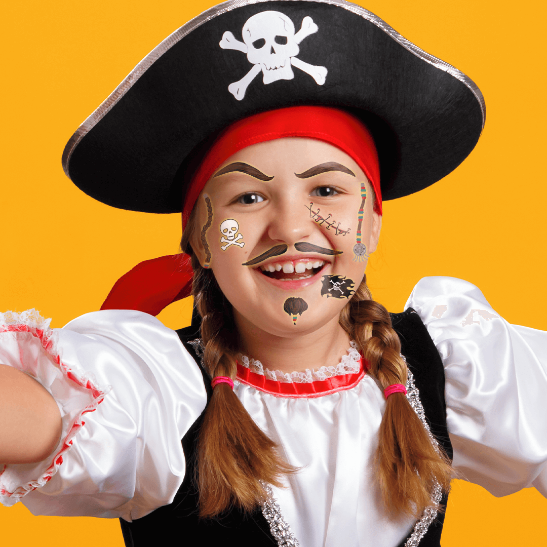 Pirate Kids Costume Tattoo 6 in x 5.25 in