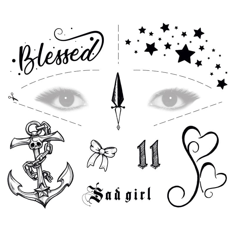 Black Ink Realistic Girl Face Costume Tattoos 5.25 in x 6 in
