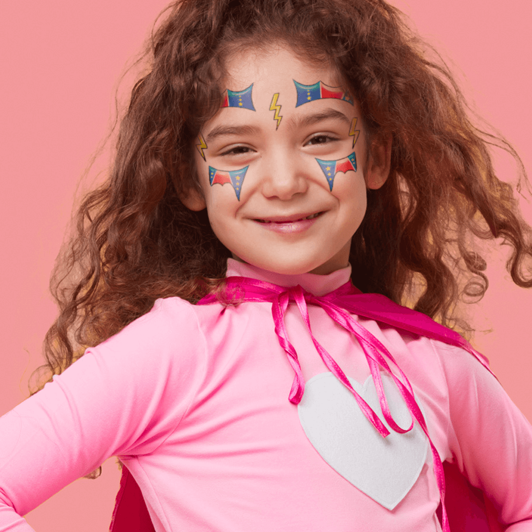 Super Hero Kids Costume Tattoo 6 in x 5.25 in