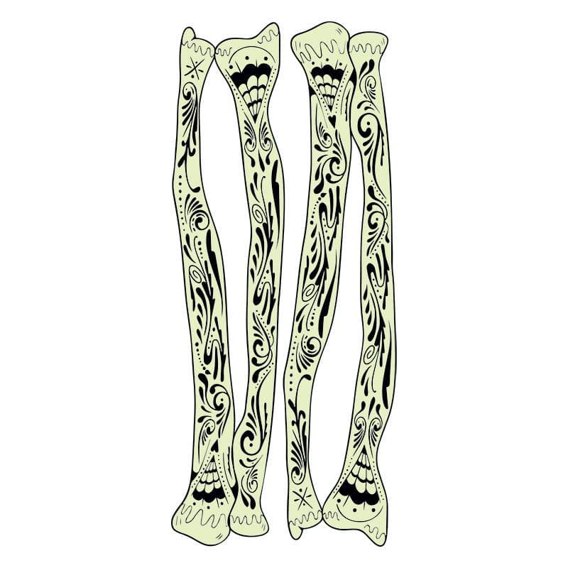 Glow in the Dark Sugar Skull Arm Bones Costume Tattoo 3.875 in x 8.5 in