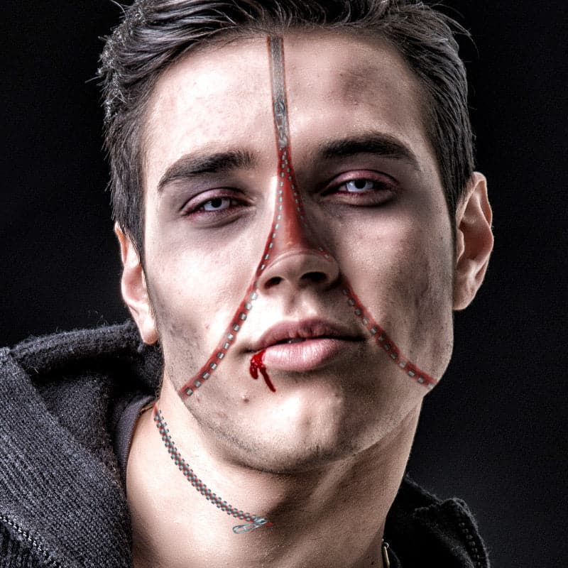 Zipper Face Costume Tattoo 8.5 in x 3.875 in