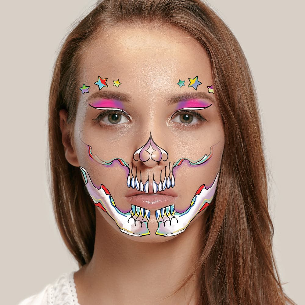 Metallic Stars Glam Skull Costume Tattoo 6 in x 5.25 in