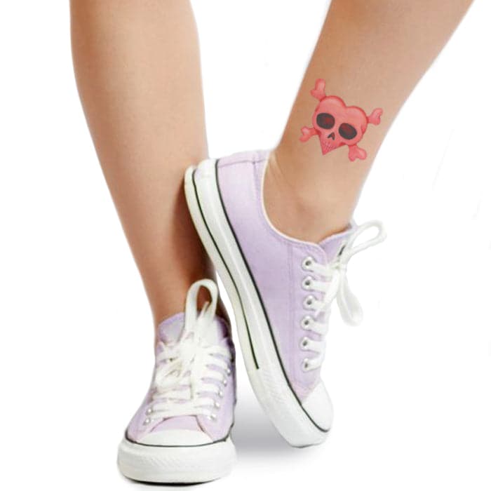 Heart Skull and Crossbones Temporary Tattoo 3.5 in x 2.5 in