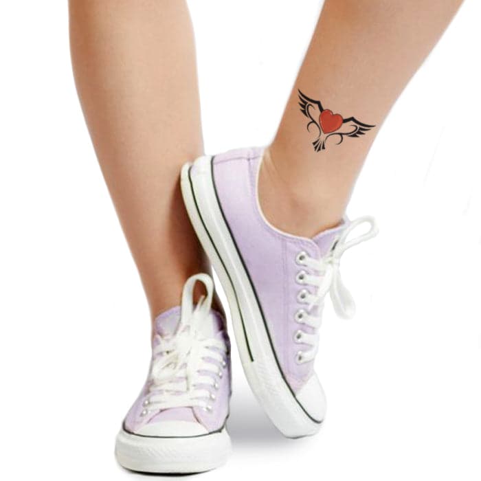 Heart Flying with Wings Temporary Tattoo 3.5 in x 2.5 in