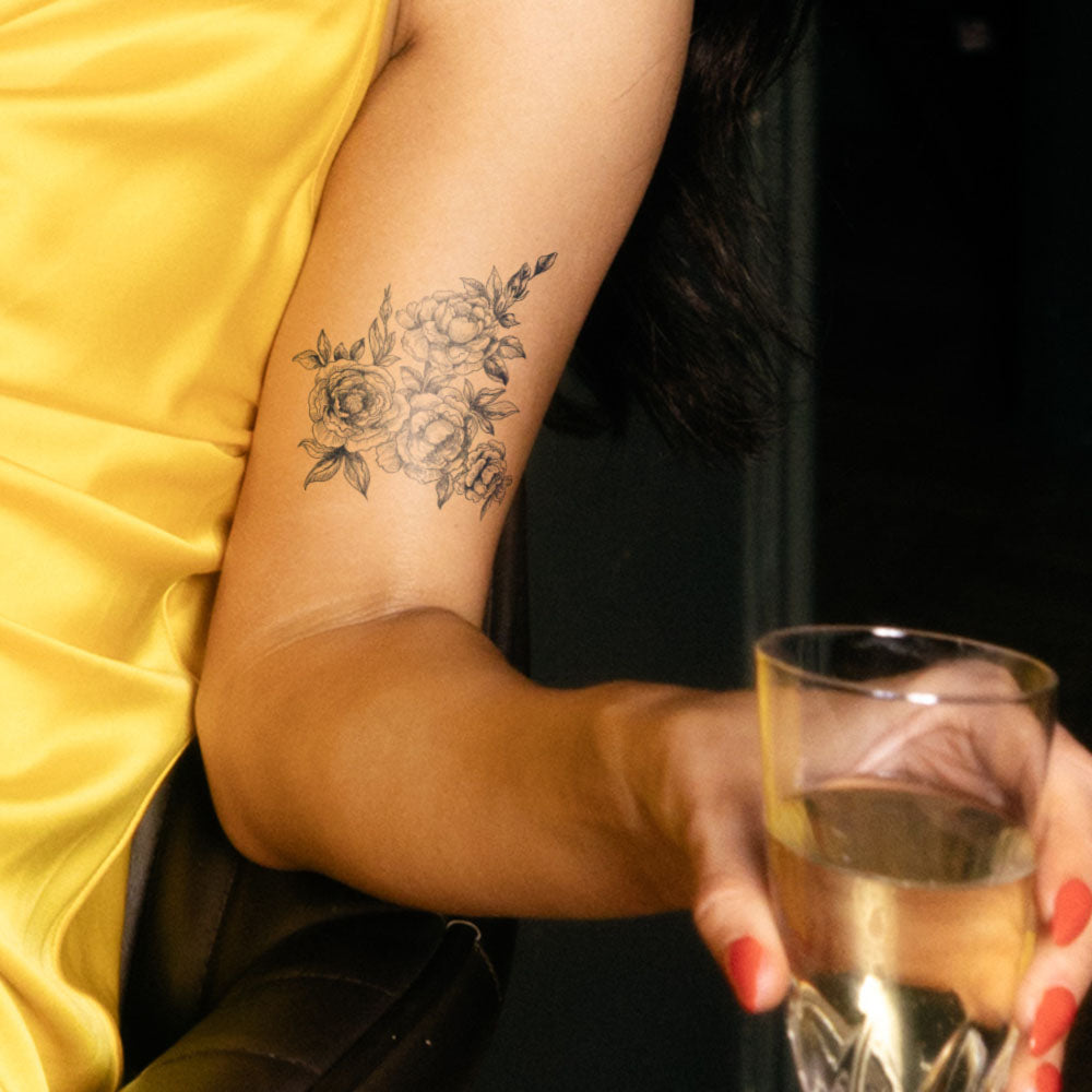 Peony Floral Semi-Permanent Tattoo 3 in x 3 in