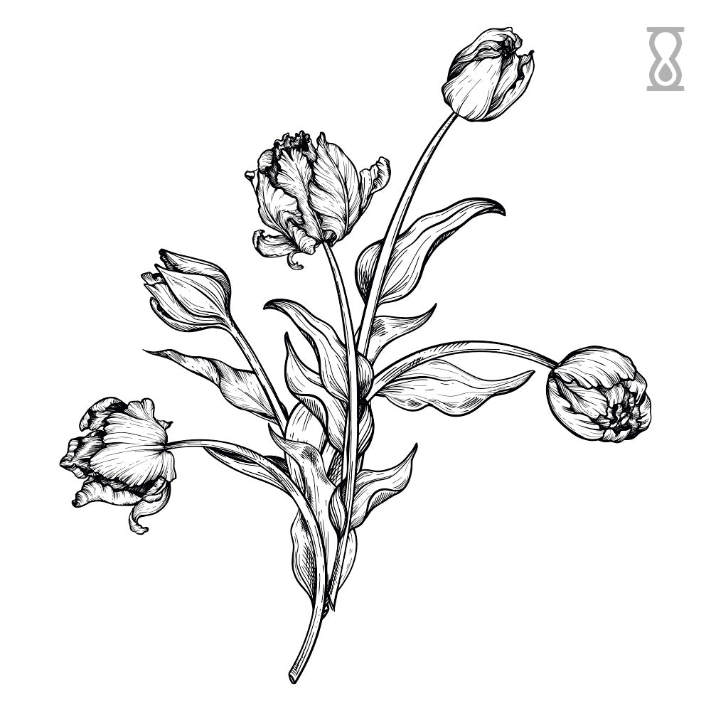 Tulip Bouquet Floral Semi-Permanent Tattoo 3 in x 3 in