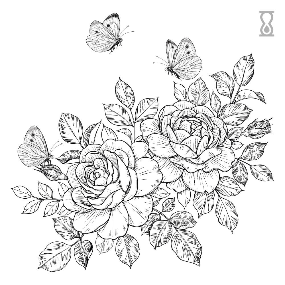 Large Butterfly Floral Semi-Permanent Tattoo 4 in x 4 in