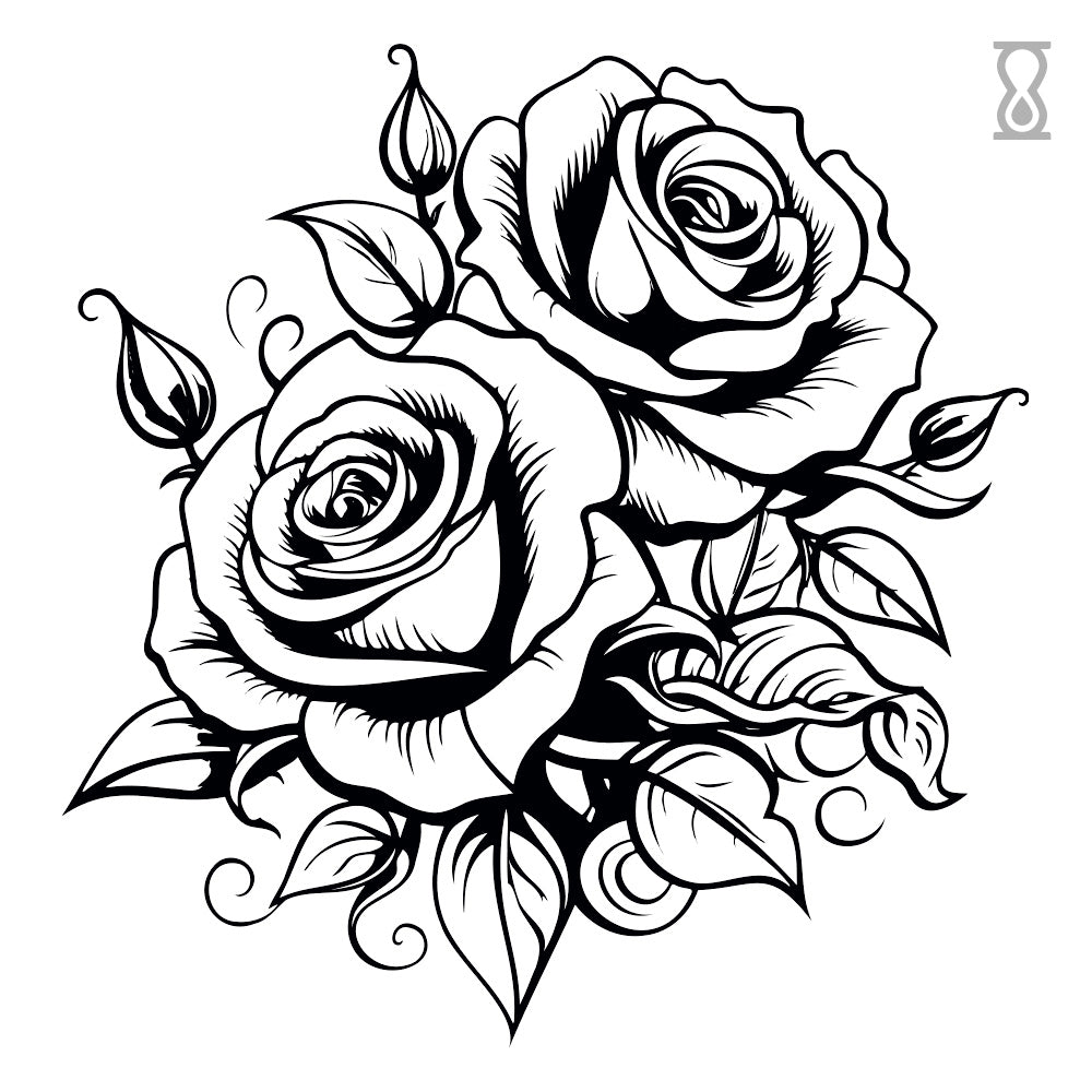 Vintage Rose Drawing Semi-Permanent Tattoo 3 in x 3 in