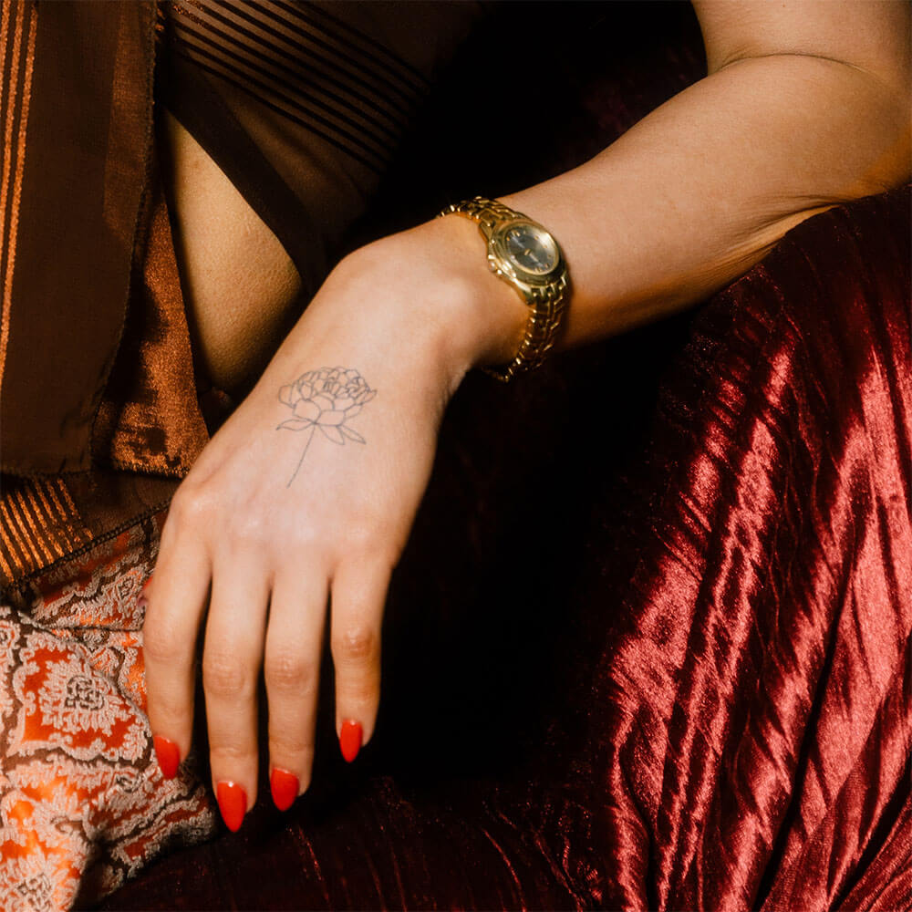 Minimalist Peony Semi-Permanent Tattoo 2 in x 2 in