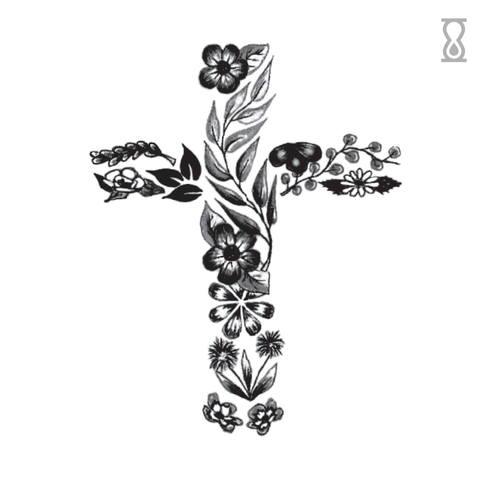 Floral Cross Semi-Permanent Tattoo 2 in x 3 in