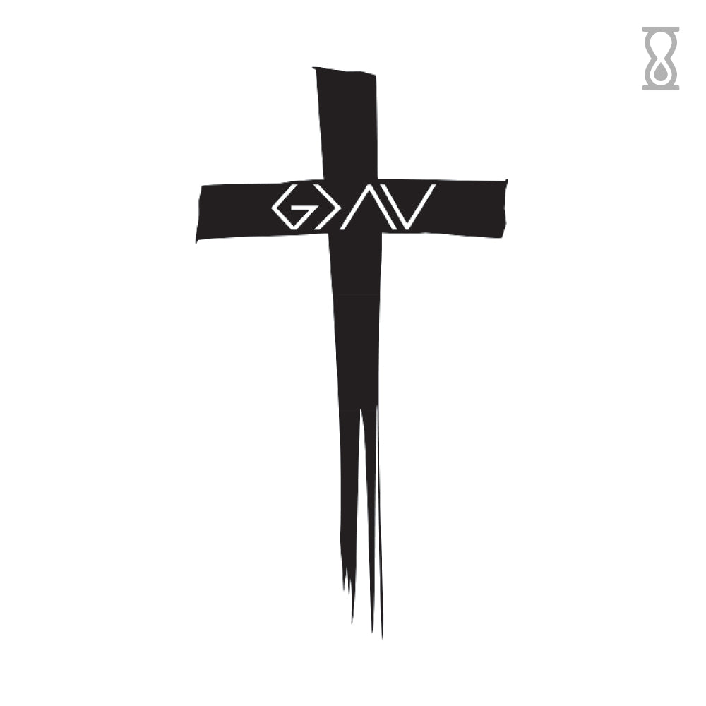 Greater Than Cross Semi-Permanent Tattoo 1.5 in x 3 in