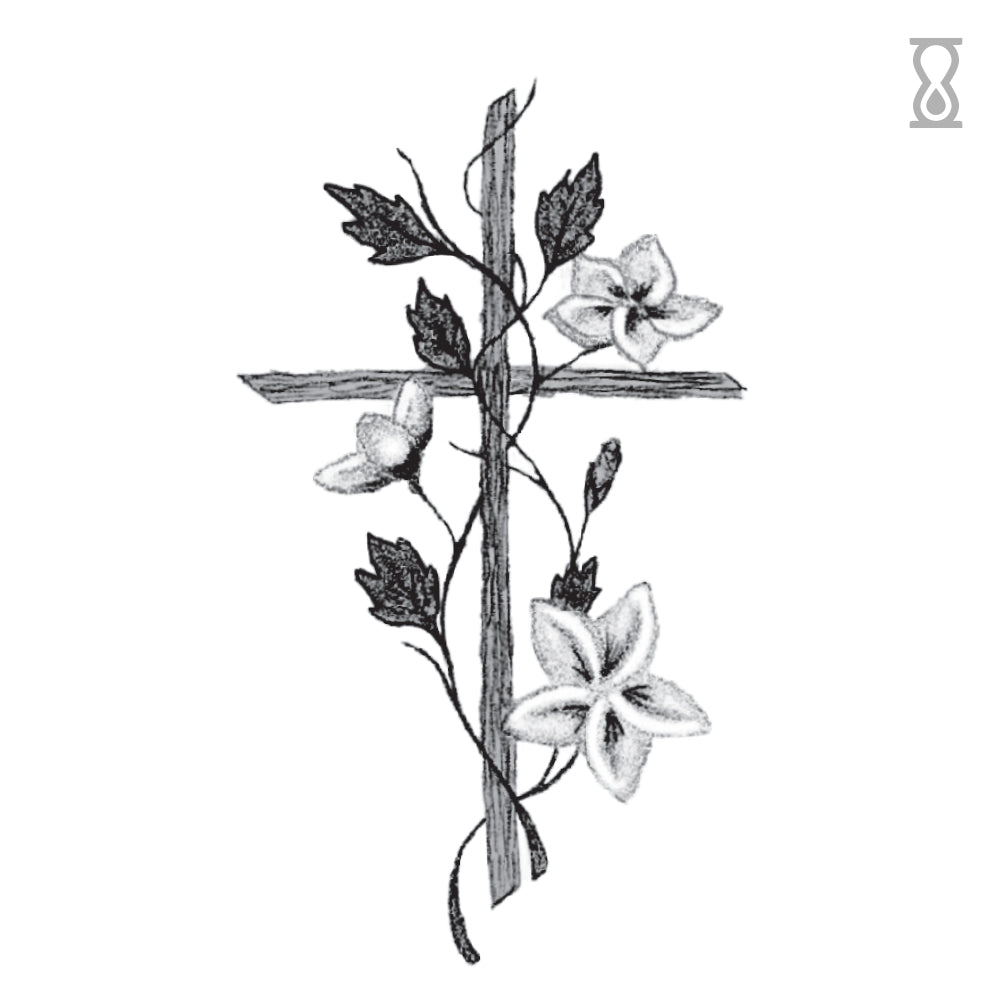 Cross Floral Semi-Permanent Tattoo 1.5 in x 3 in